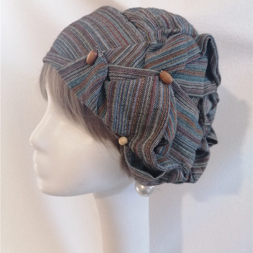 sundayhalo Hand‑Crafted Vintage Striped Turban Hat for Women