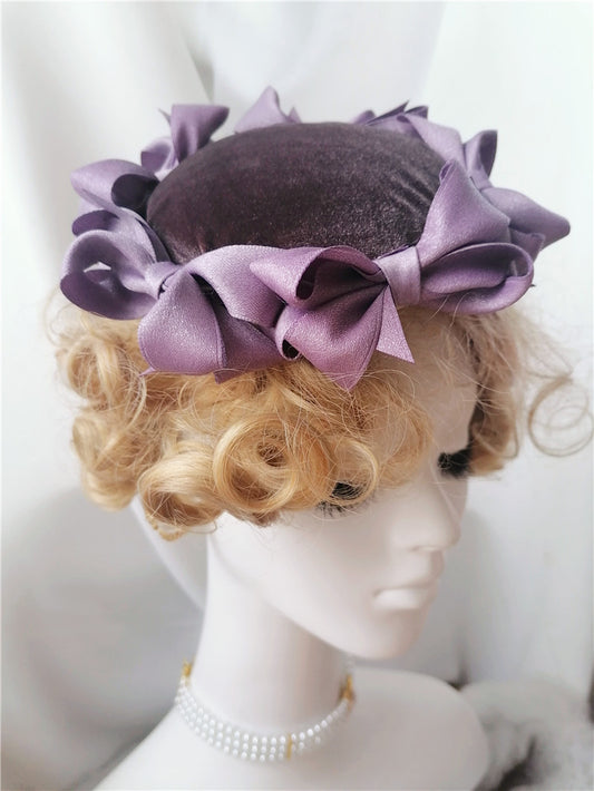 sundayhalo Retro Purple Bow Fascinator Hat, Vintage Headpiece for Wedding, Banquet & Portrait Photography