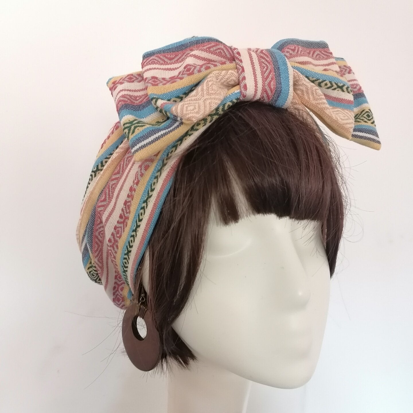 sundayhalo Retro Striped Bow‑Knot Turban
