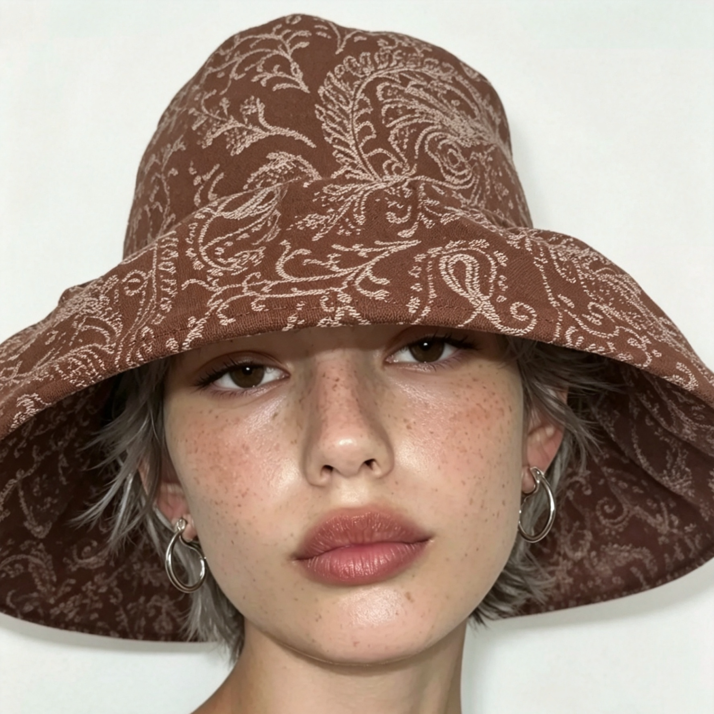 sundayhalo Retro Patterned Large Brim Sun Hat, Women UV‑Protection Bucket Hat for Vacation