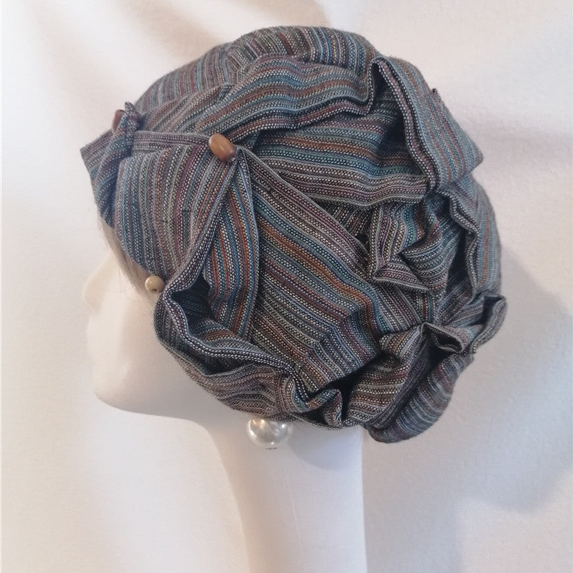 sundayhalo Hand‑Crafted Vintage Striped Turban Hat for Women