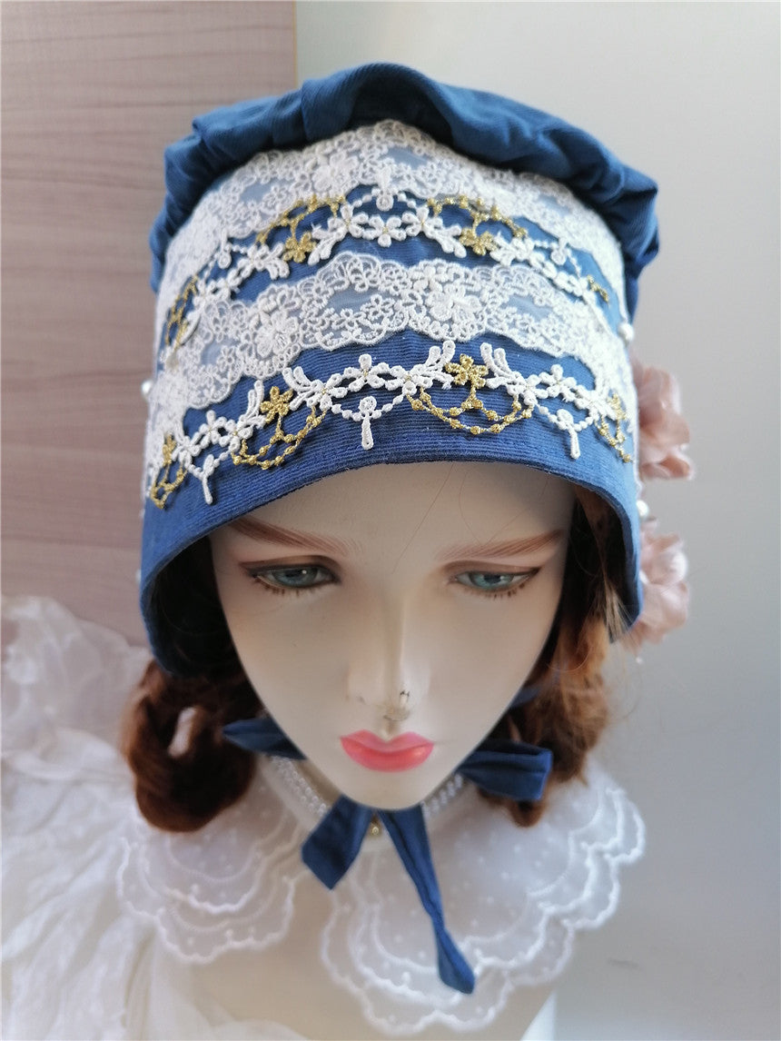 sundayhalo Victorian Floral Pearl Embellished Bonnet