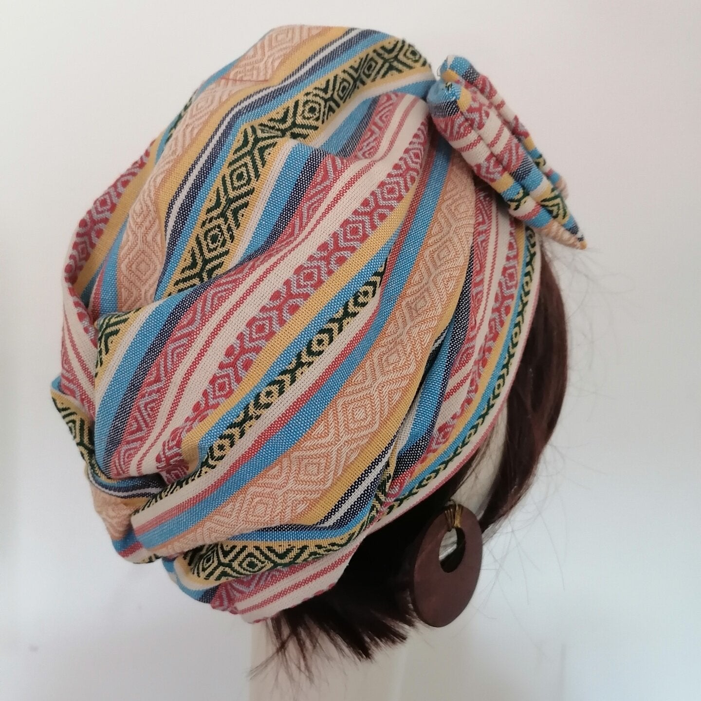 sundayhalo Retro Striped Bow‑Knot Turban