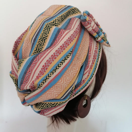 sundayhalo Retro Striped Bow‑Knot Turban