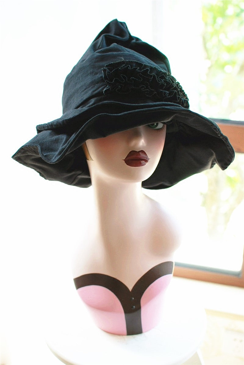 sundayhalo Shapable Black Linen Witch Hat