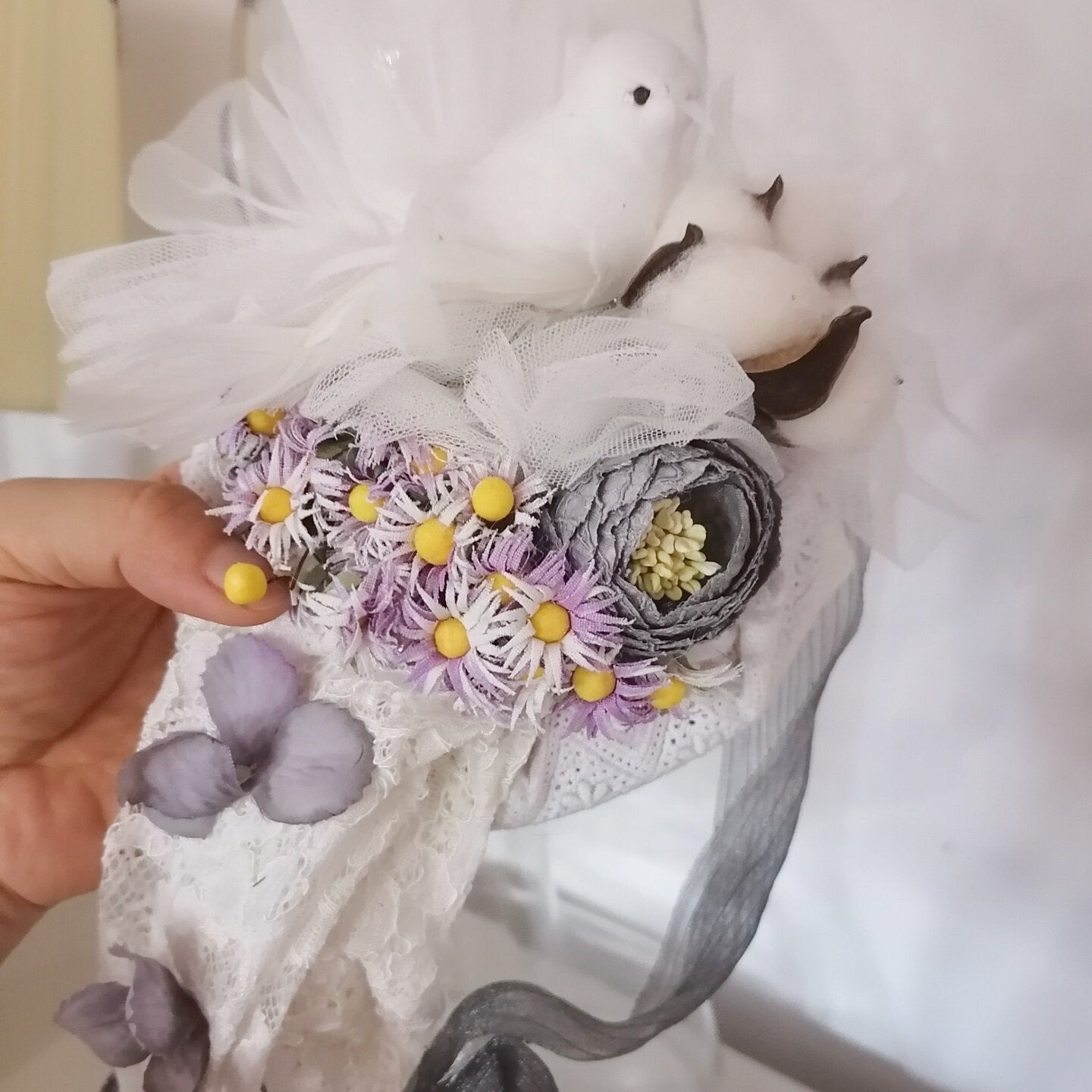 sundayhalo Forest‑Style Handmade Floral Fascinator, Cute Bird Decor Open‑Top Hat With Ribbon Tie