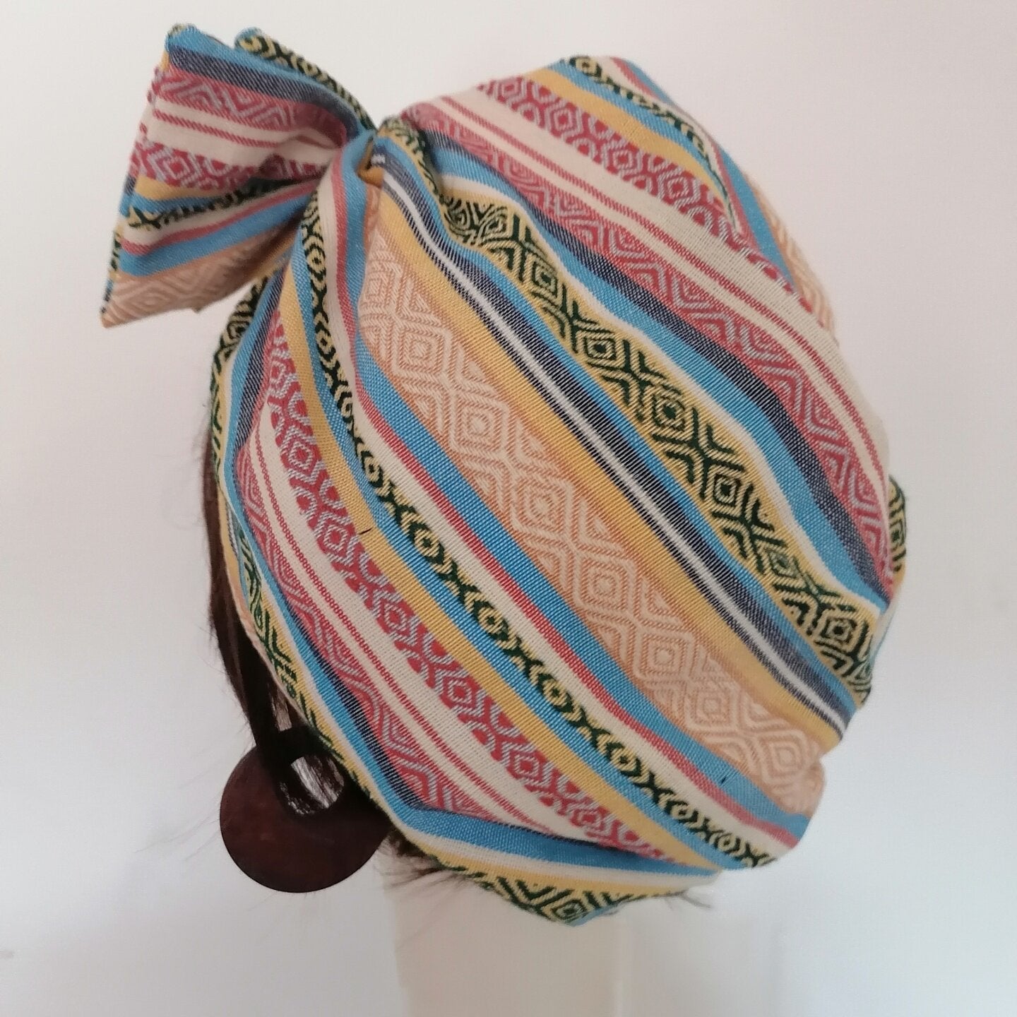 sundayhalo Retro Striped Bow‑Knot Turban