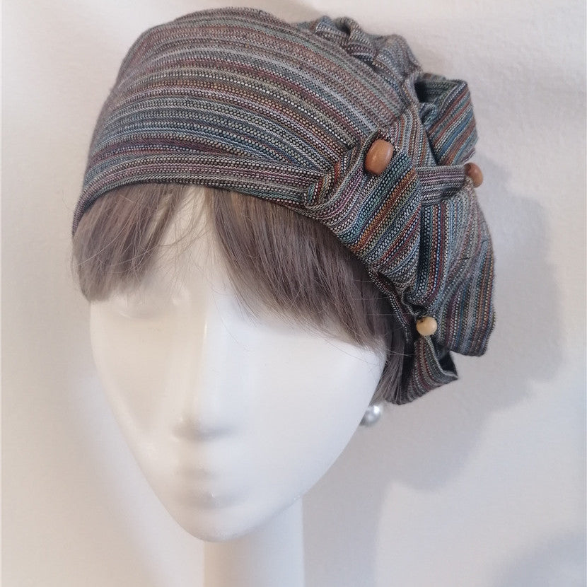 sundayhalo Hand‑Crafted Vintage Striped Turban Hat for Women
