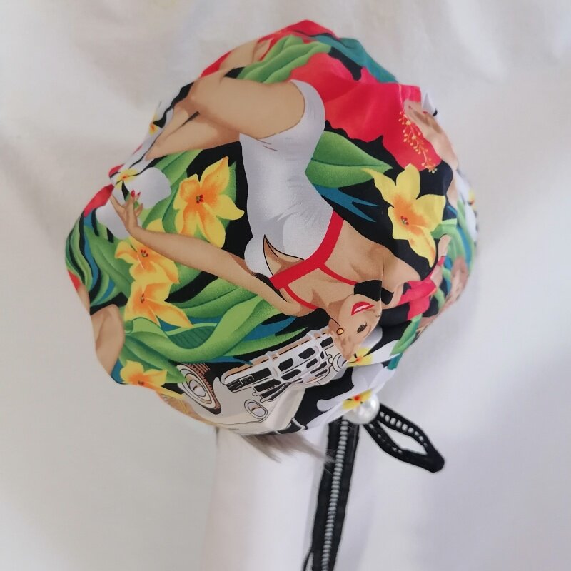 sundayhalo Vintage Pin‑up Girl Print Cotton Bonnet, Wide Brim Soft Sun Hat