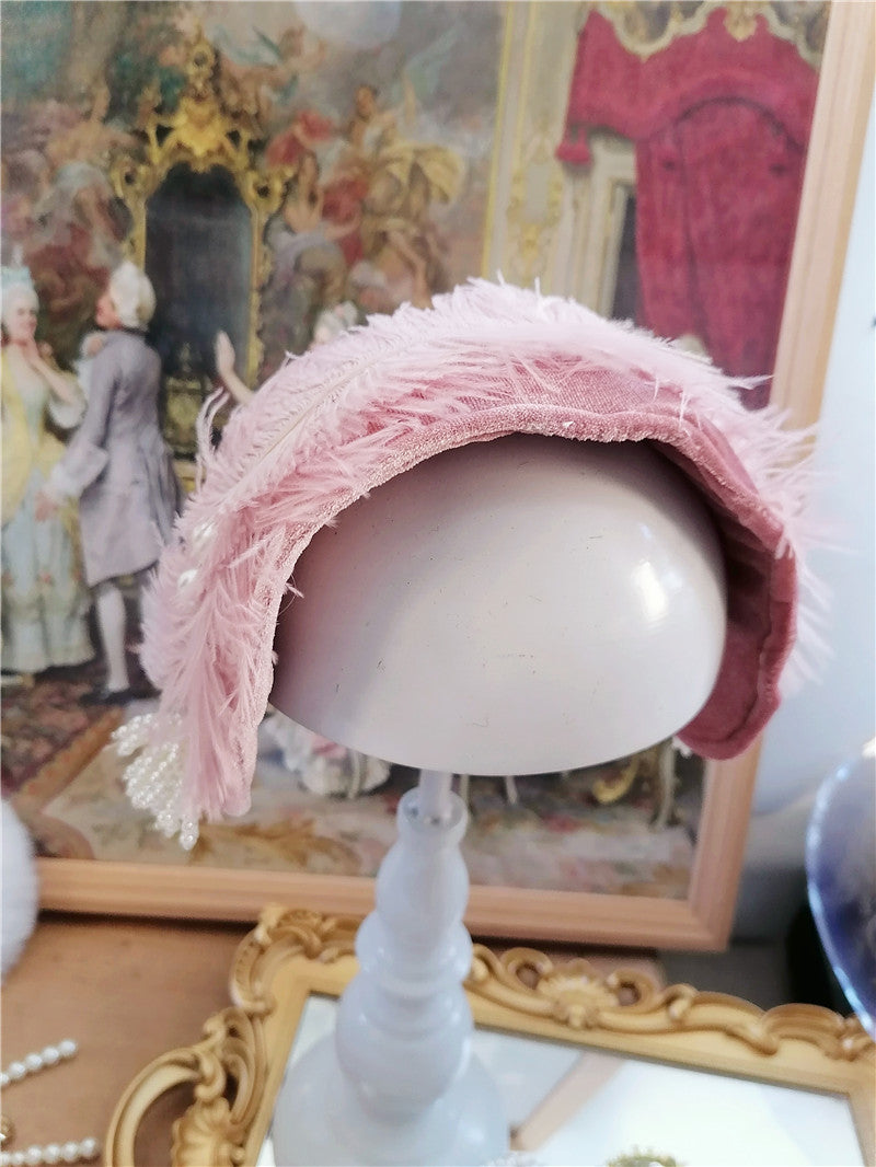 sundayhalo Antique Pink Feather Pearl Flower Bridal Fascinator — Vintage Headpiece