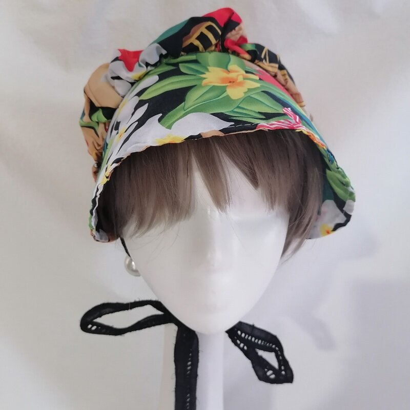 sundayhalo Vintage Pin‑up Girl Print Cotton Bonnet, Wide Brim Soft Sun Hat