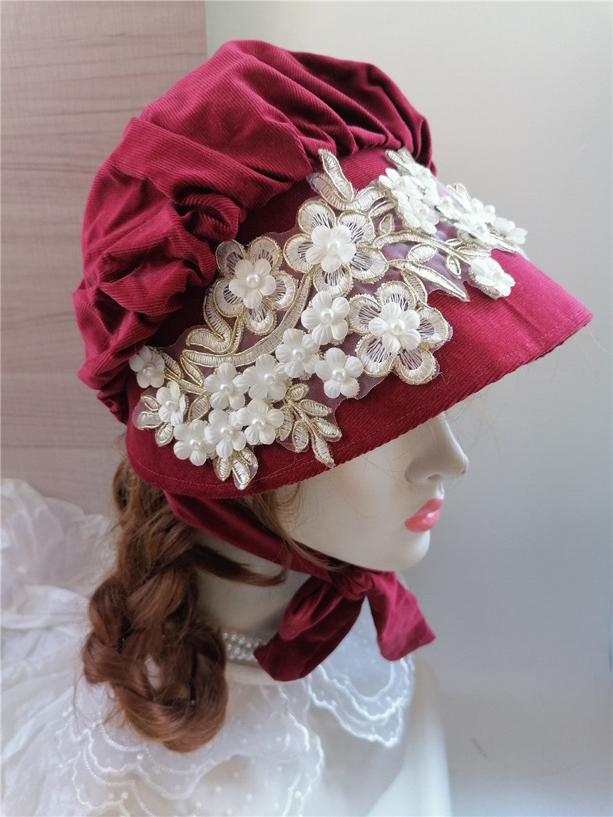 sundayhalo Victorian Floral Pearl Embellished Bonnet