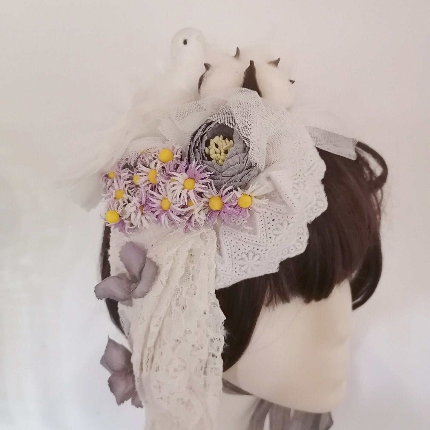 sundayhalo Forest‑Style Handmade Floral Fascinator, Cute Bird Decor Open‑Top Hat With Ribbon Tie