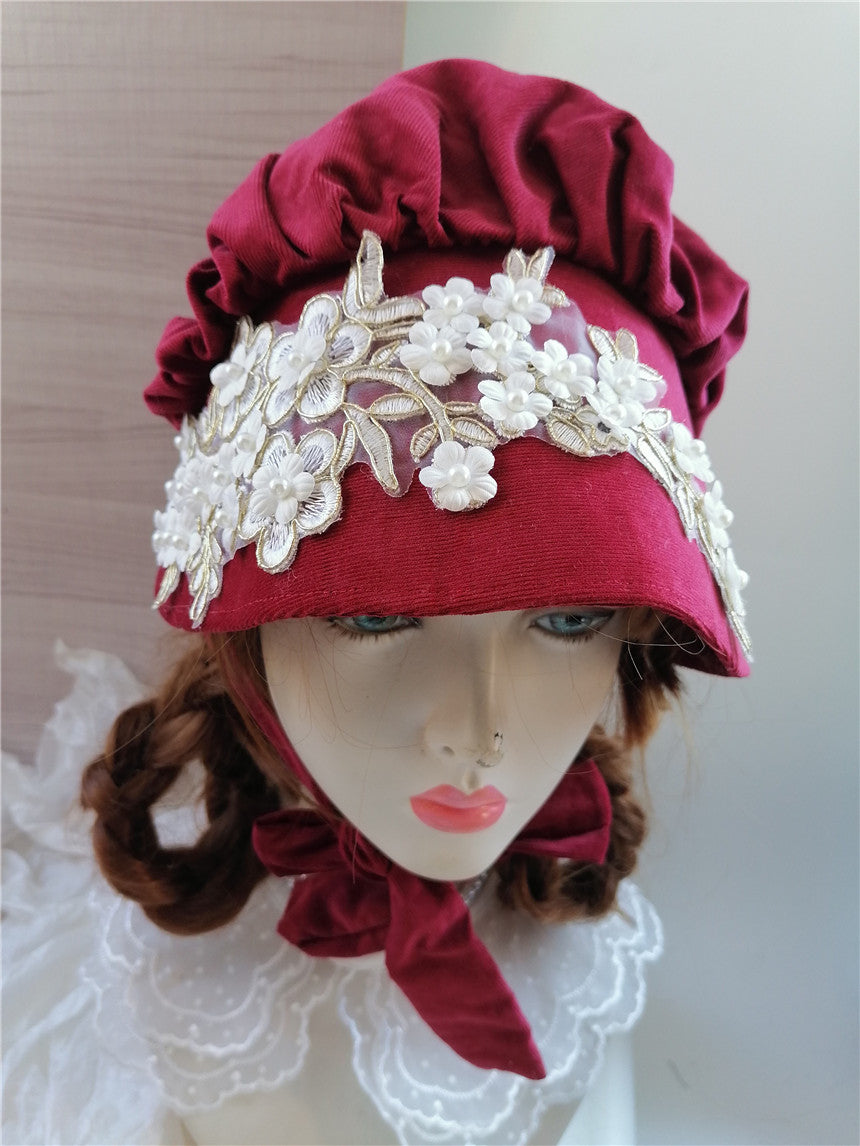 sundayhalo Victorian Floral Pearl Embellished Bonnet